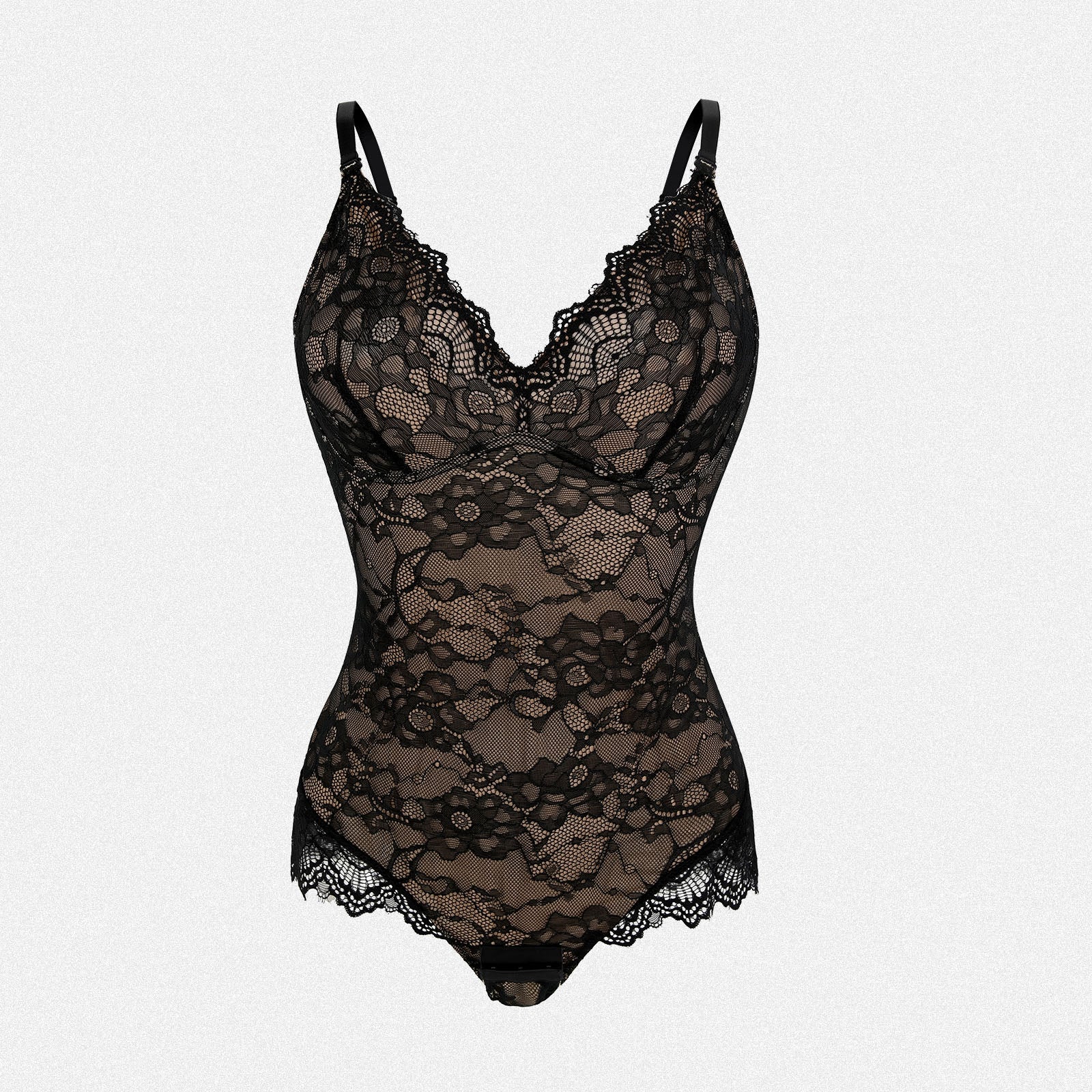 Shaperin Shapewear V Neck Backless Tummy Control Thong Lace Bodysuit
