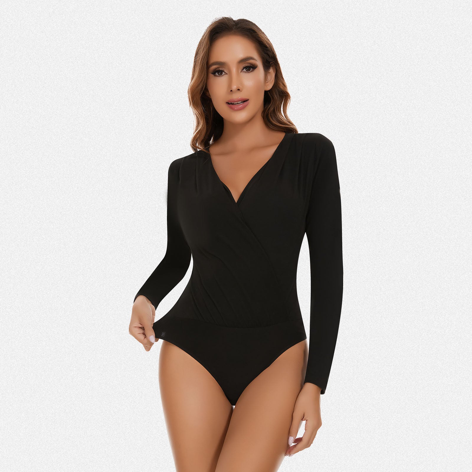 Deep v neck bodysuit long sleeve online