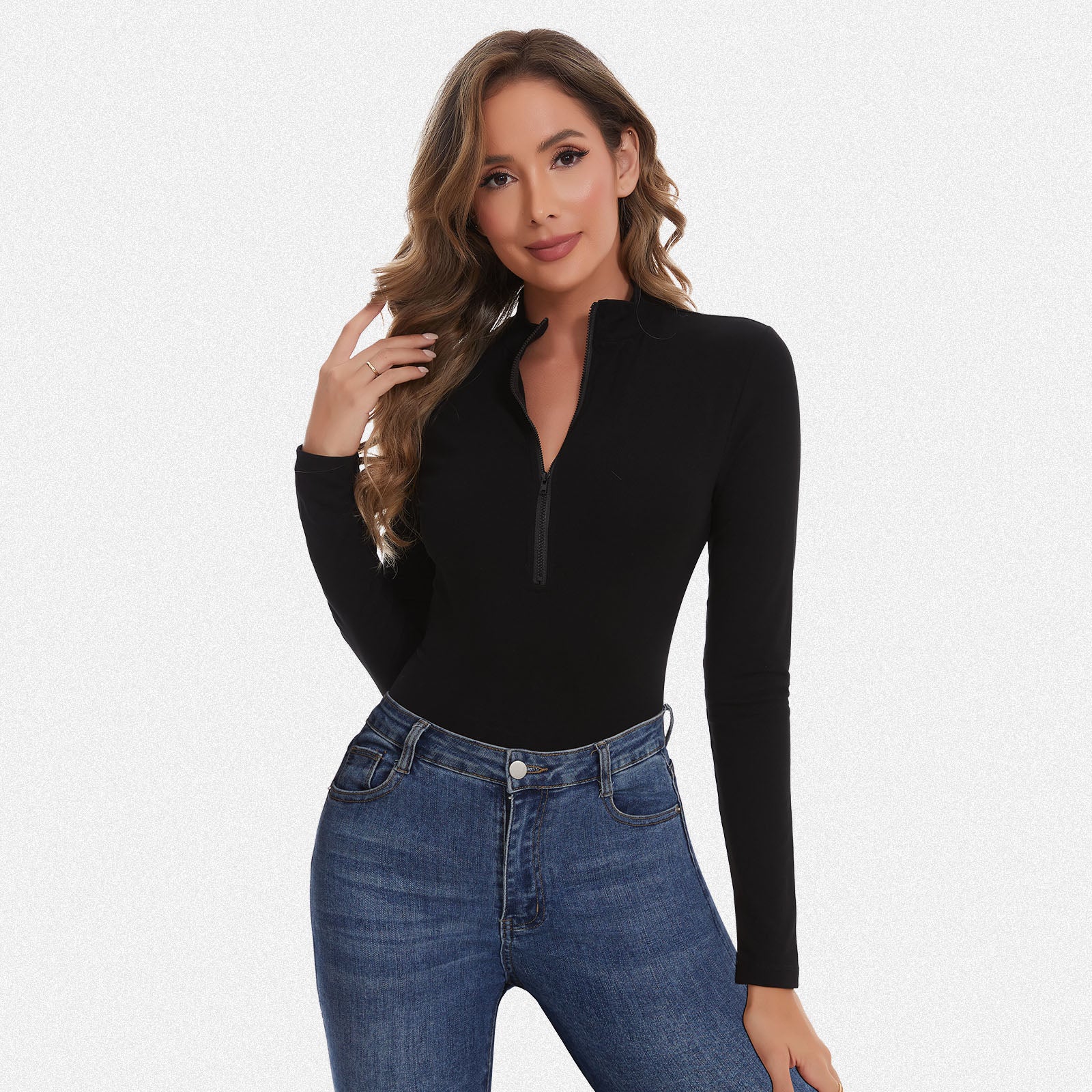 Black zip up bodysuit on sale