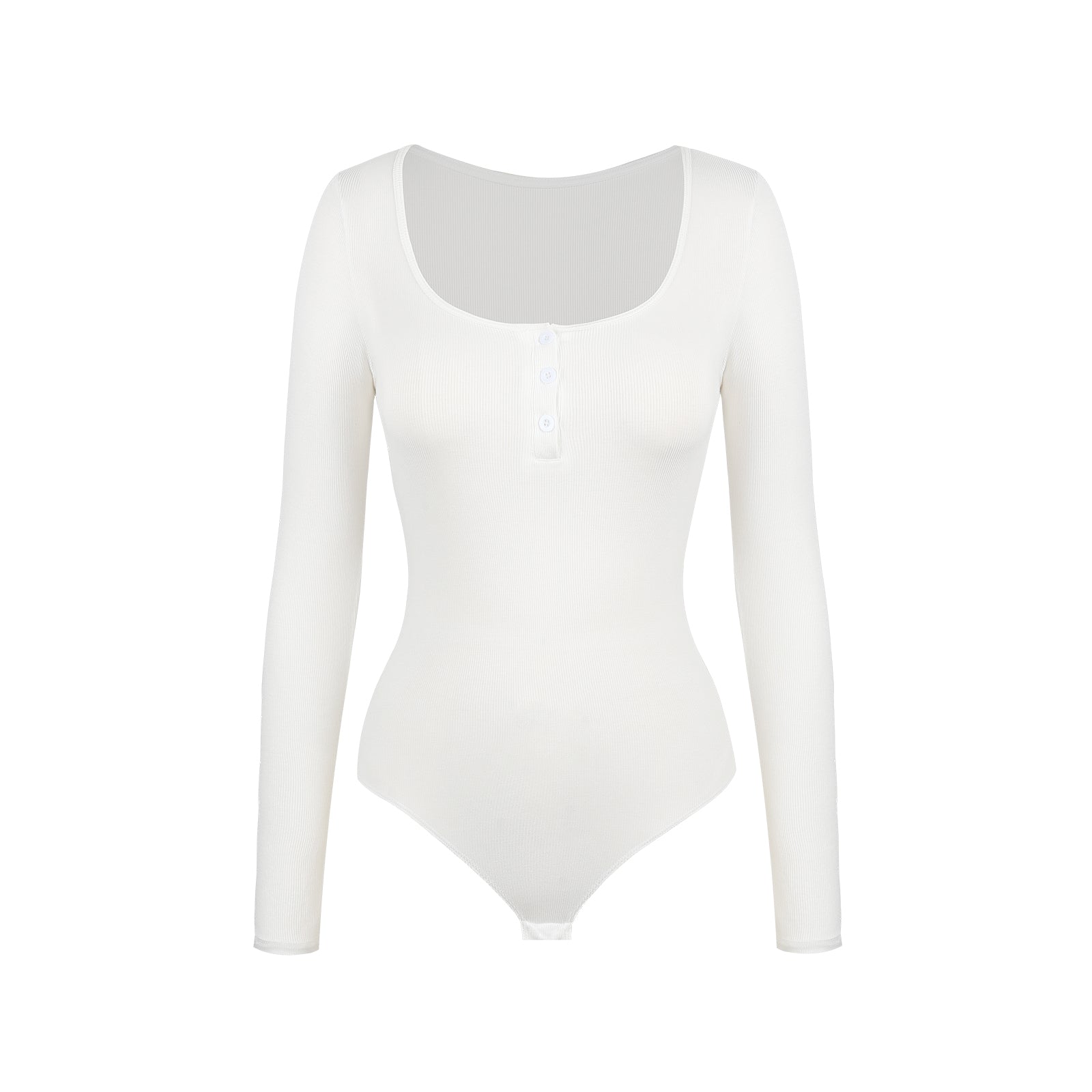 Shaperin Long Sleeve Square Neck With Buttons Bodysuit