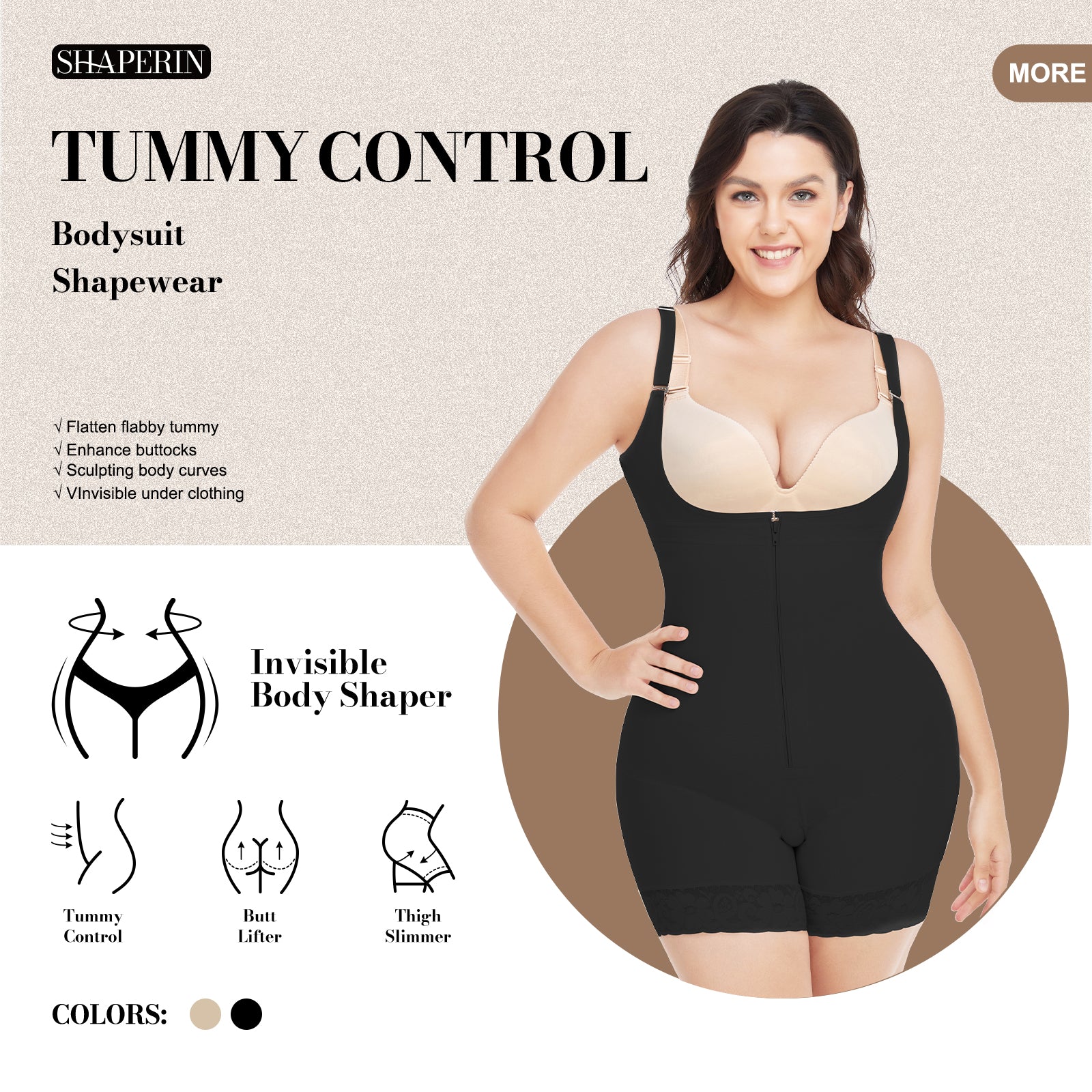 Shaperin Zipper Fajas Colombianas Open Bust Bodysuit