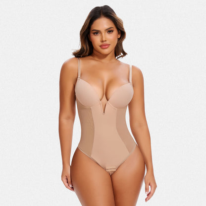 Shaperin Deep V Plunge Low Back Thong Shapewear Tummy Control Bodysuit