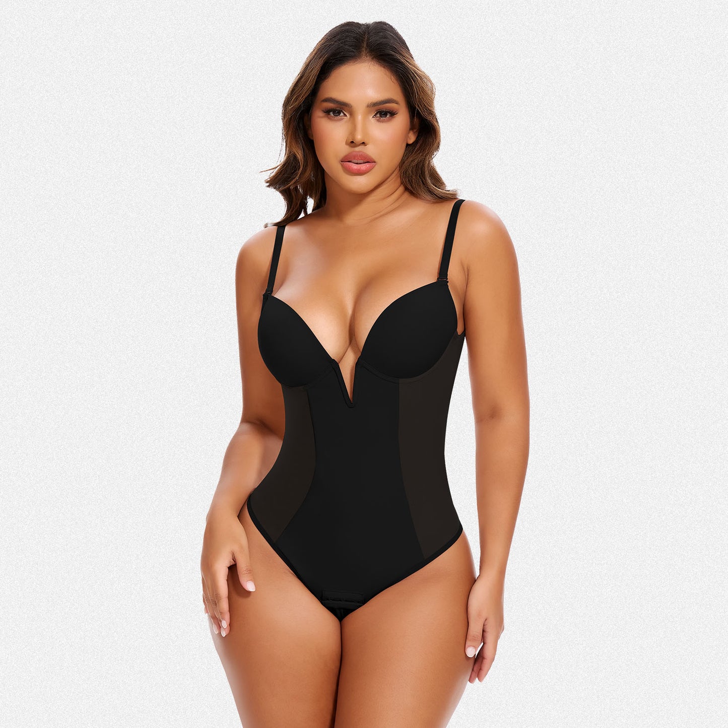 Shaperin Deep V Plunge Low Back Thong Shapewear Tummy Control Bodysuit