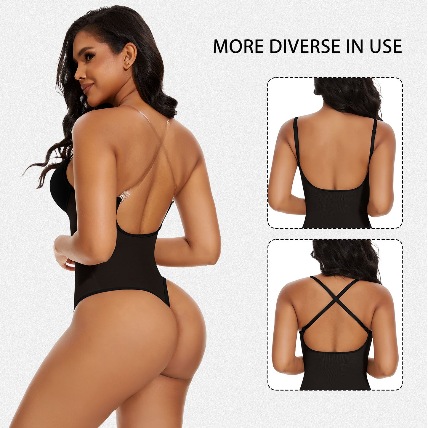 Shaperin Deep V Plunge Low Back Thong Shapewear Tummy Control Bodysuit