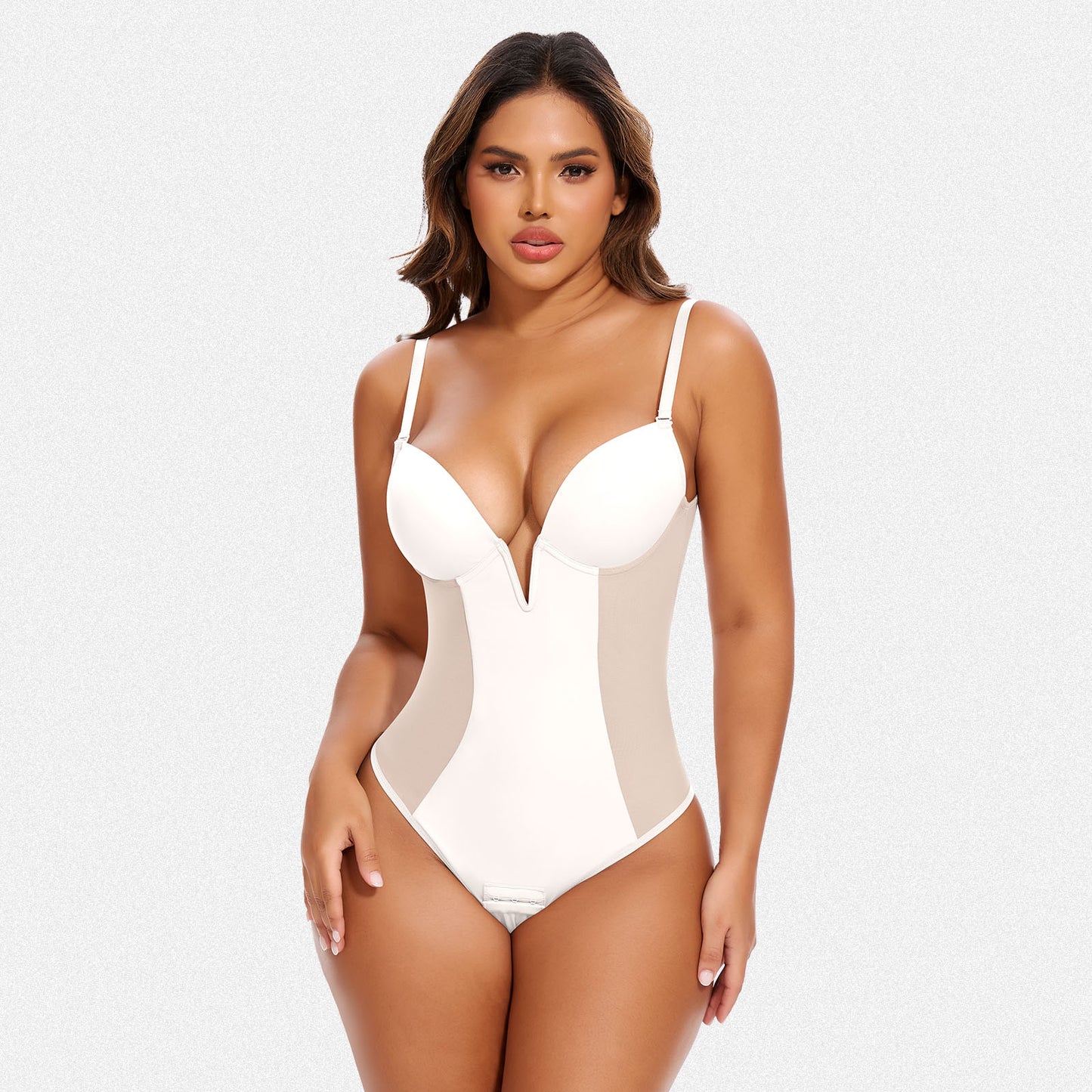 Shaperin Deep V Plunge Low Back Thong Shapewear Tummy Control Bodysuit