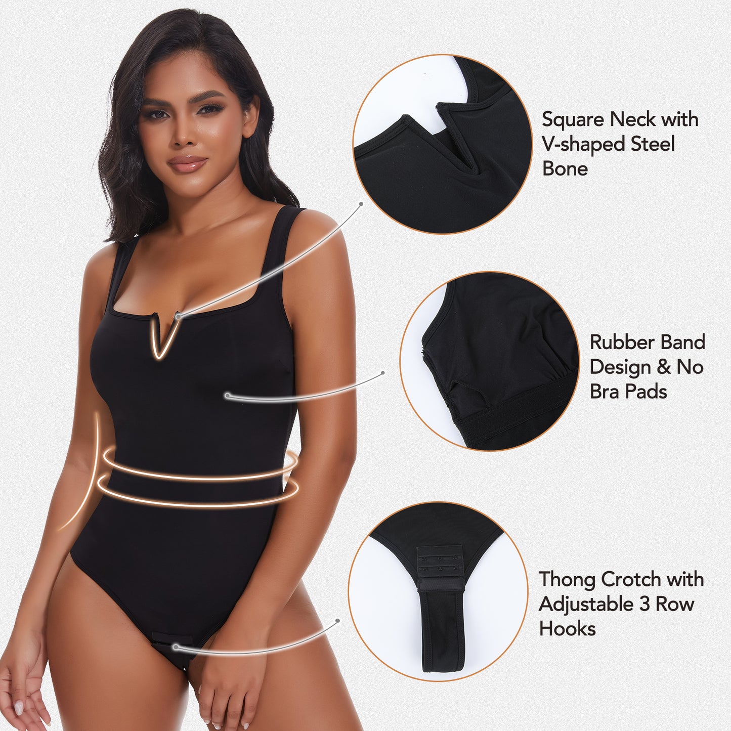 Shaperin Shapewear Notch V Square Neck Bodysuit