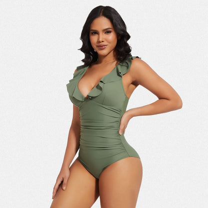 Shaperin Ruffle One Piece Swimsuits Tummy Control Bathing Suit