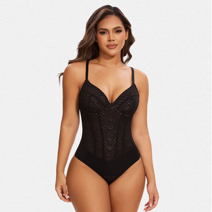 Shaperin Zebra Lace Corset Shapewear Backless Bodysuit