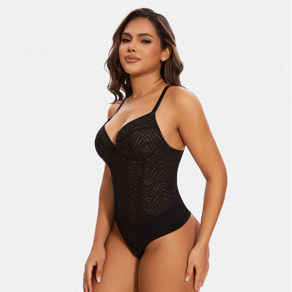 Shaperin Zebra Lace Corset Shapewear Backless Bodysuit