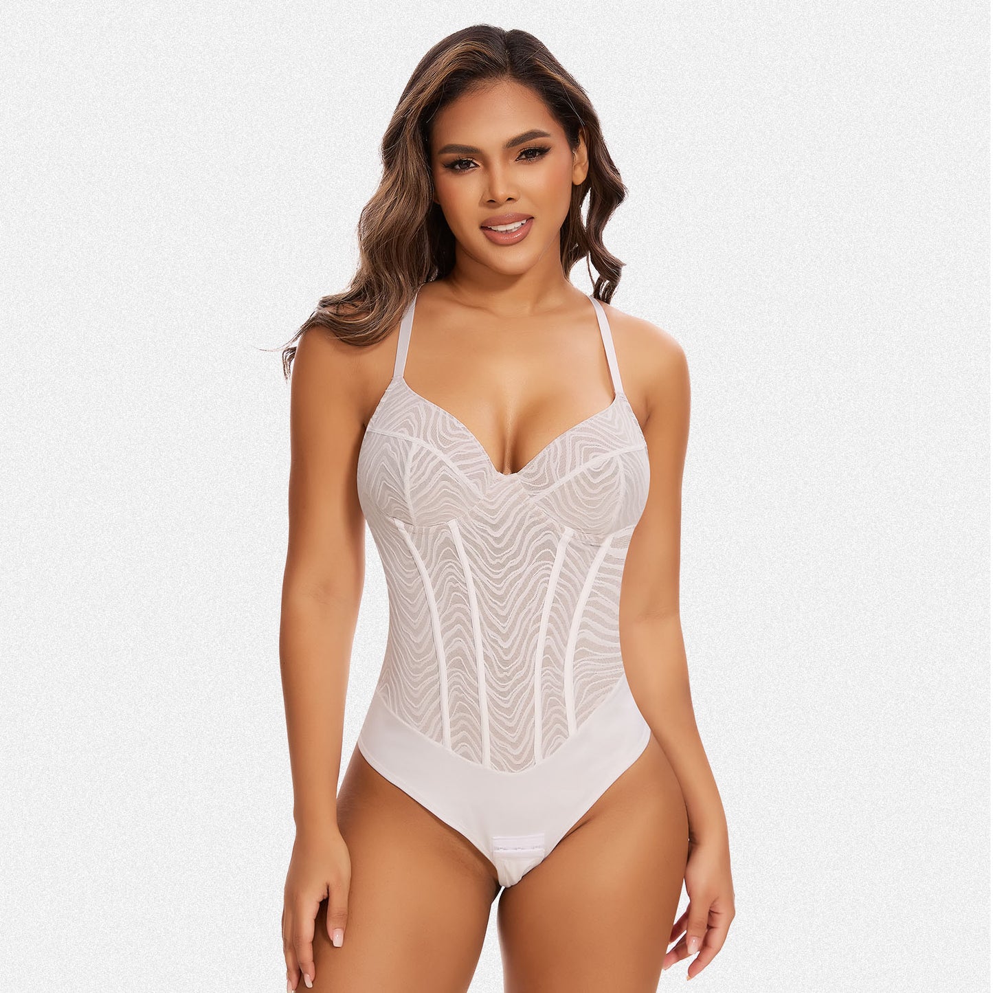 Shaperin Zebra Lace Corset Shapewear Backless Bodysuit