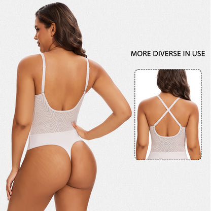 Shaperin Zebra Lace Corset Shapewear Backless Bodysuit