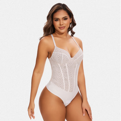 Shaperin Zebra Lace Corset Shapewear Backless Bodysuit