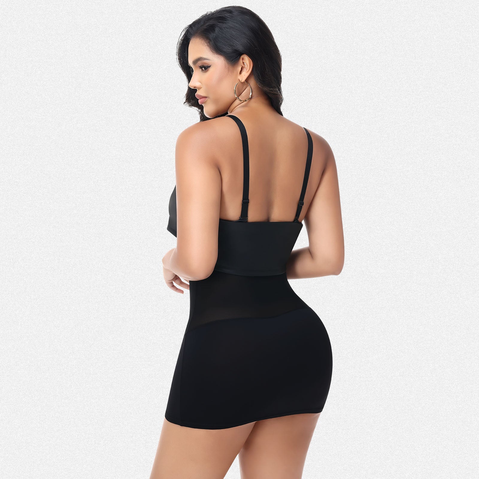 Shaperin Deep V Faux Leather Bodycon Dress Built-In Shapewear Black / S