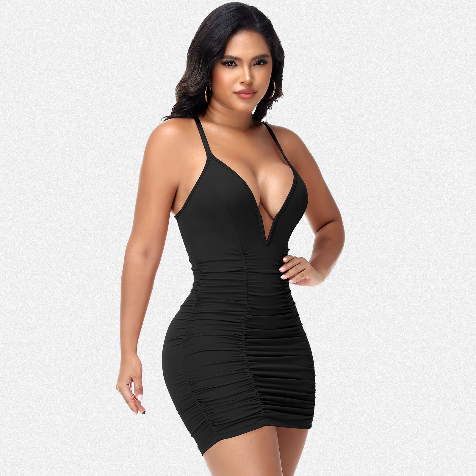 Shaperin Deep V Bodycon Dress with Built-in Shapewear Black / M