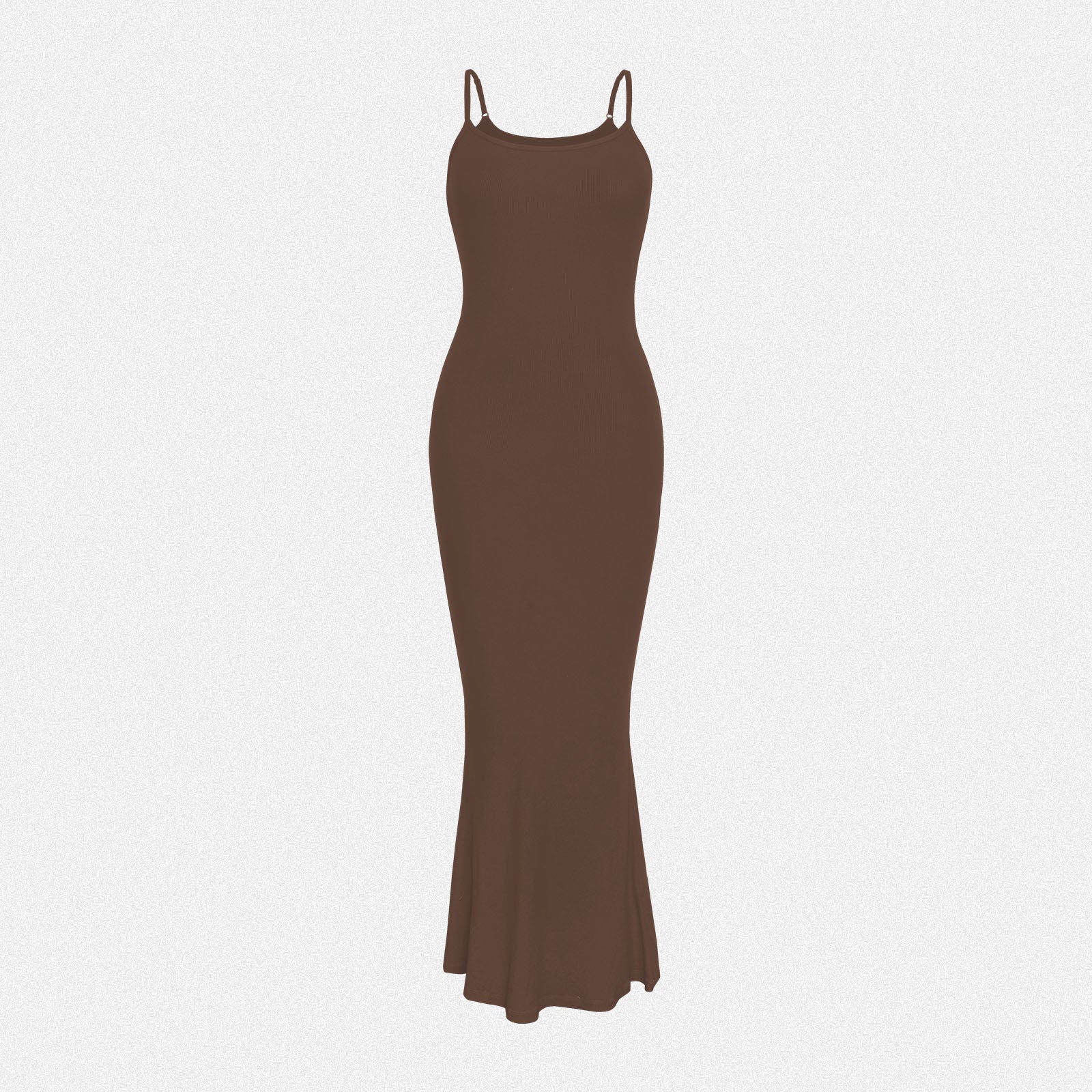 Shaperin Spaghetti Strap Ribbed Bodycon Maxi Dress Brown / 2XL