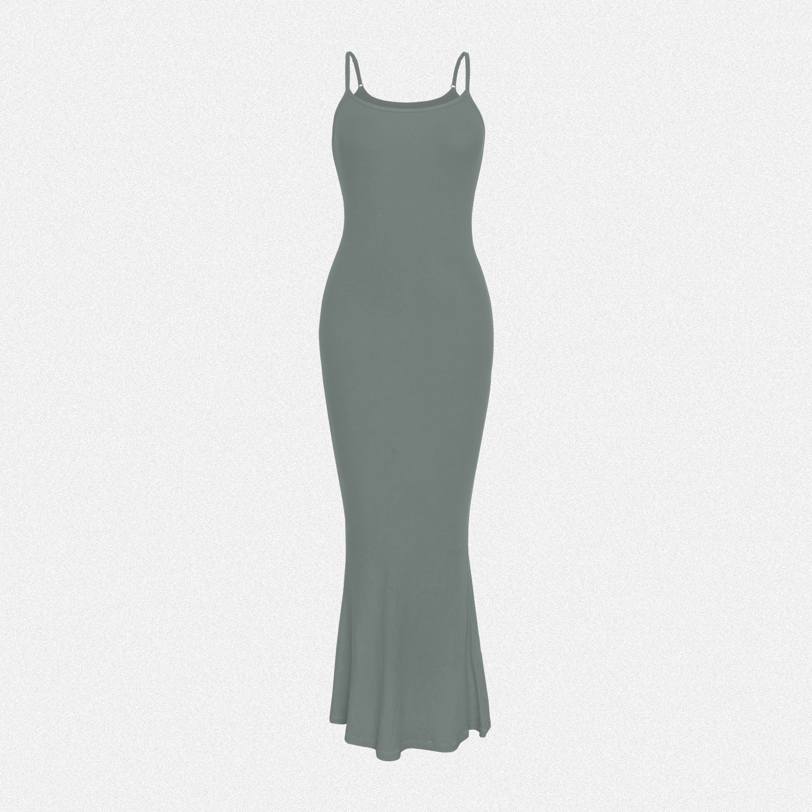Shaperin Spaghetti Strap Ribbed Bodycon Maxi Dress Green / XL