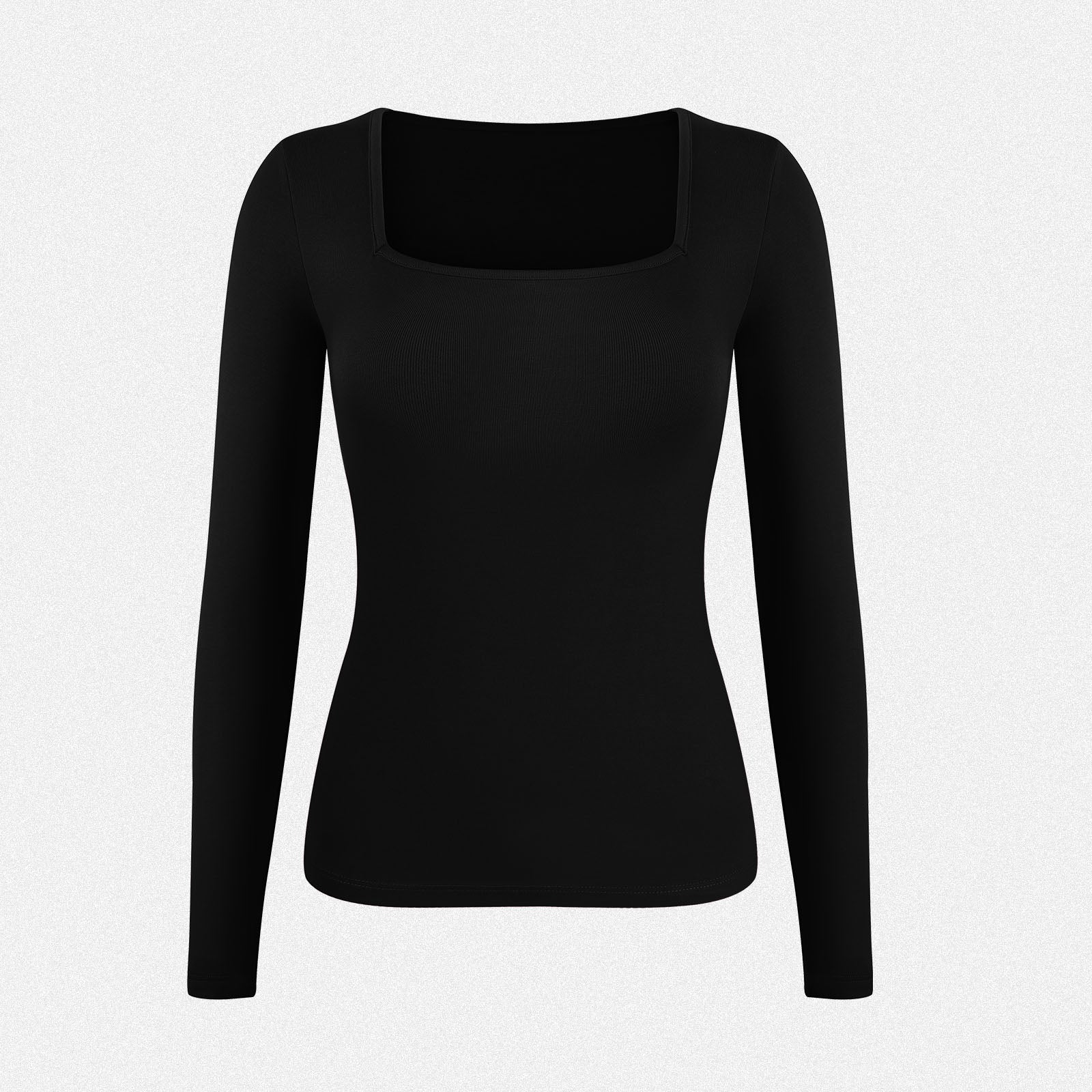SHAPERIN Women’s Fleece-Lined Long Sleeve Square Neck Ribbed Top