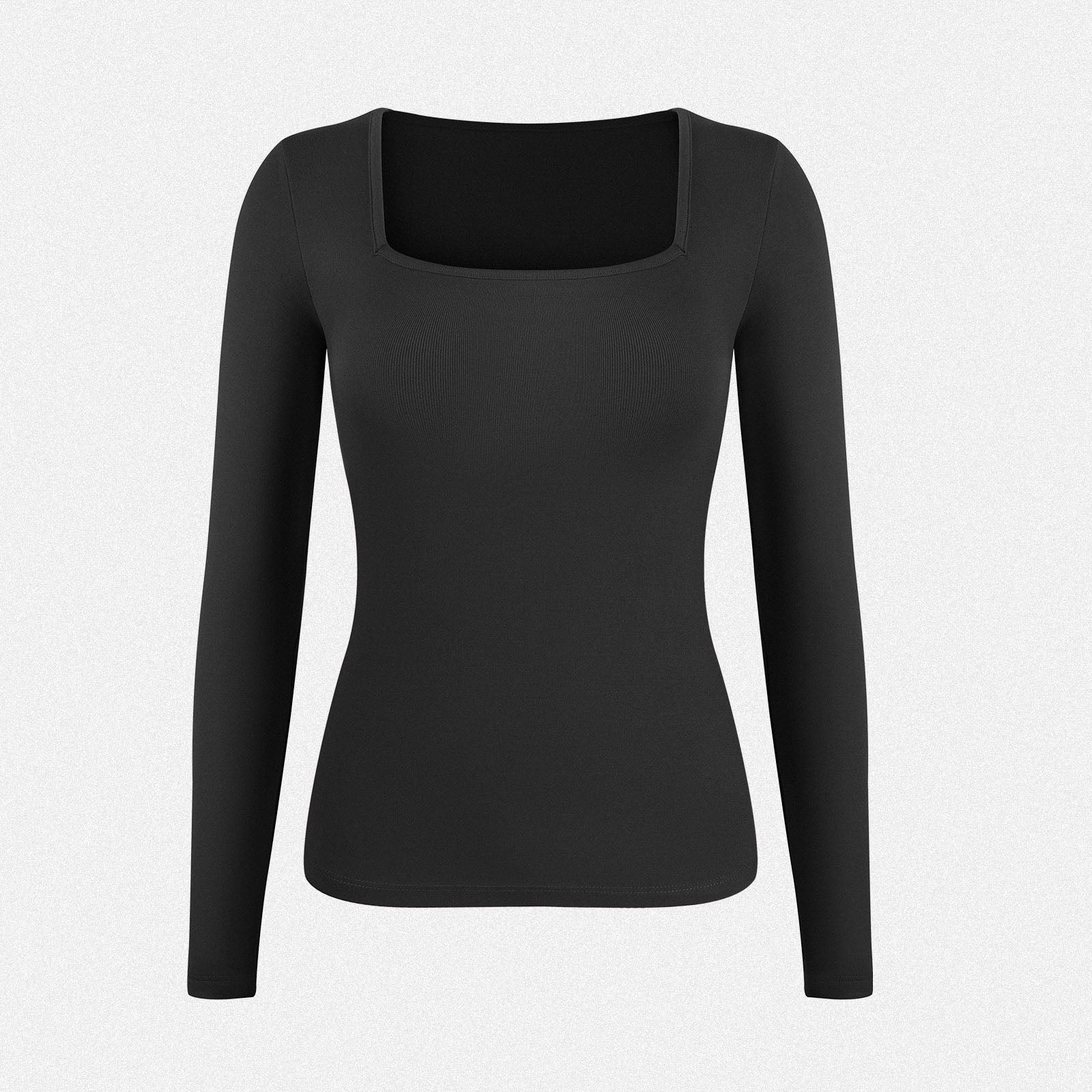 SHAPERIN Women’s Fleece-Lined Long Sleeve Square Neck Ribbed Top