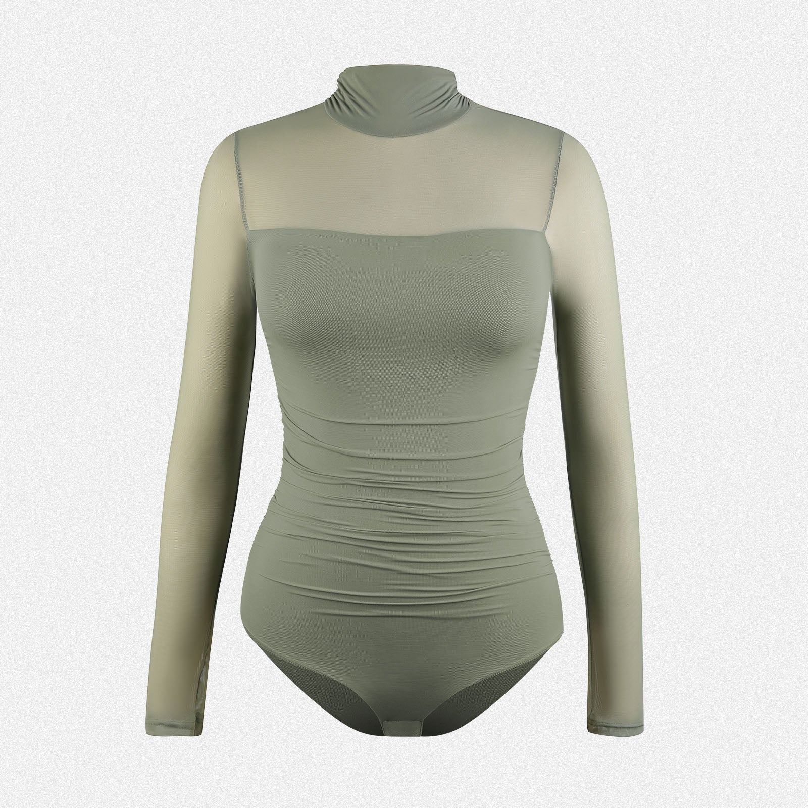 SHAPERIN Women’s Long Sleeve Mock Turtle Neck Mesh Bodysuit Top