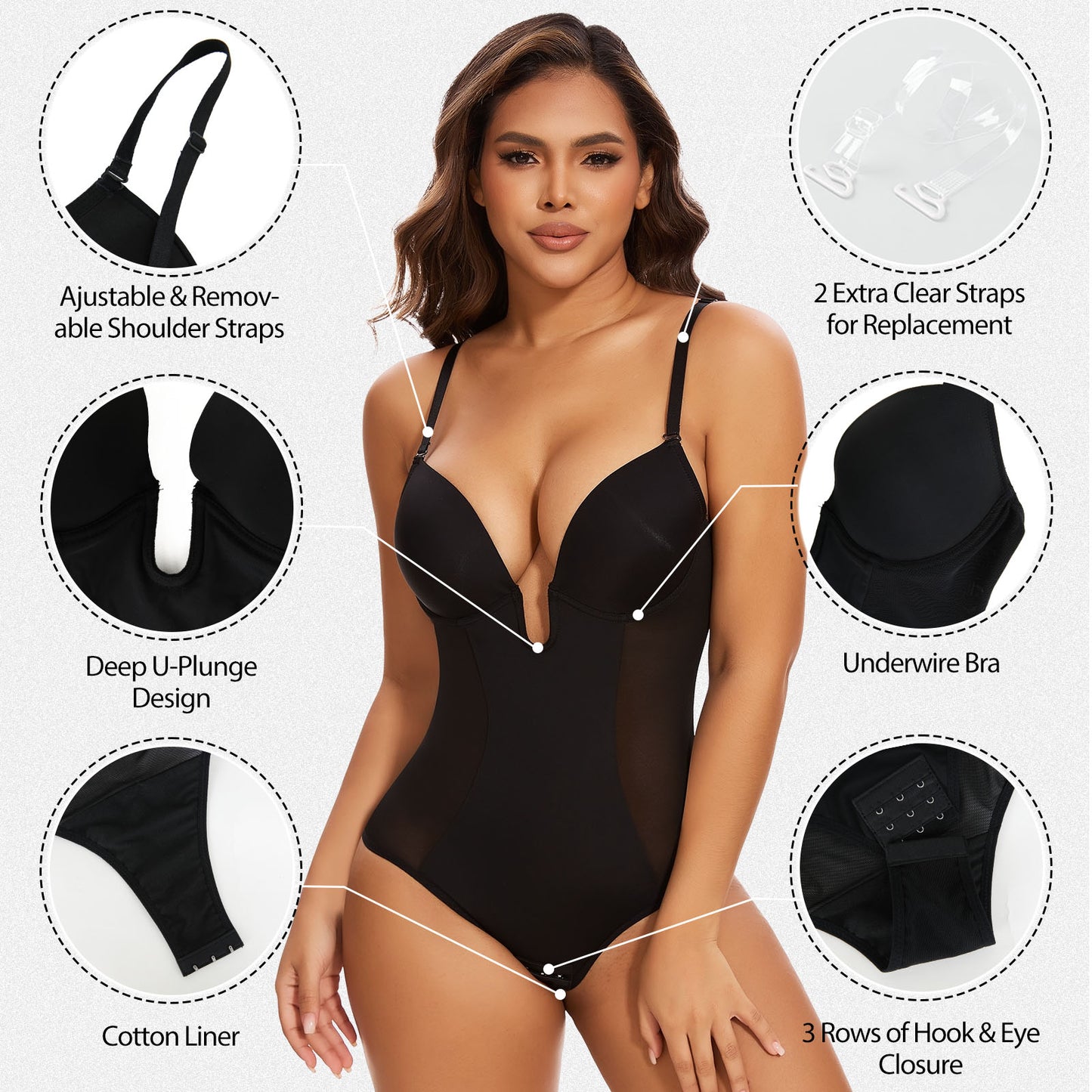 Shaperin Backless U Plunge Sculpting Butt-Lifting Shapewear Bodysuit