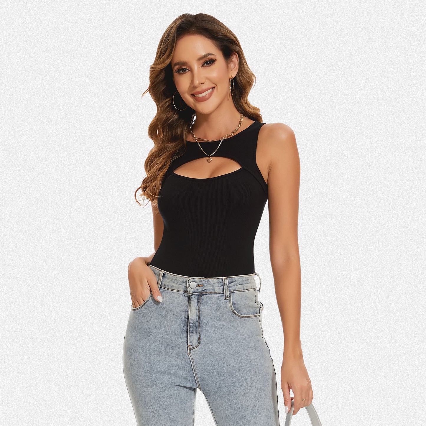 Shaperin Front Cutout Short Sleeve Bodysuit Top