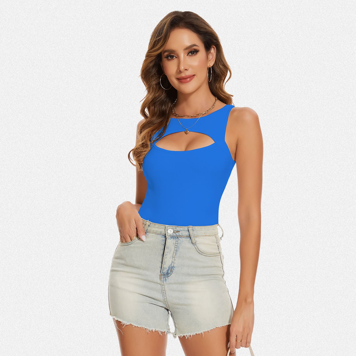 Shaperin Front Cutout Short Sleeve Bodysuit Top