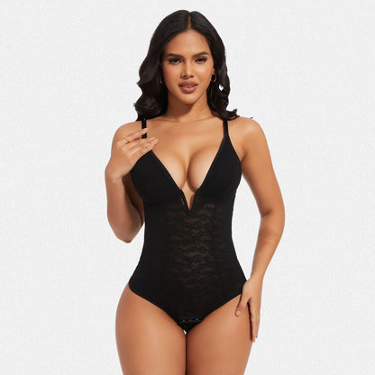 Shaperin Lace Bodysuit Deep V Shapewear Thong