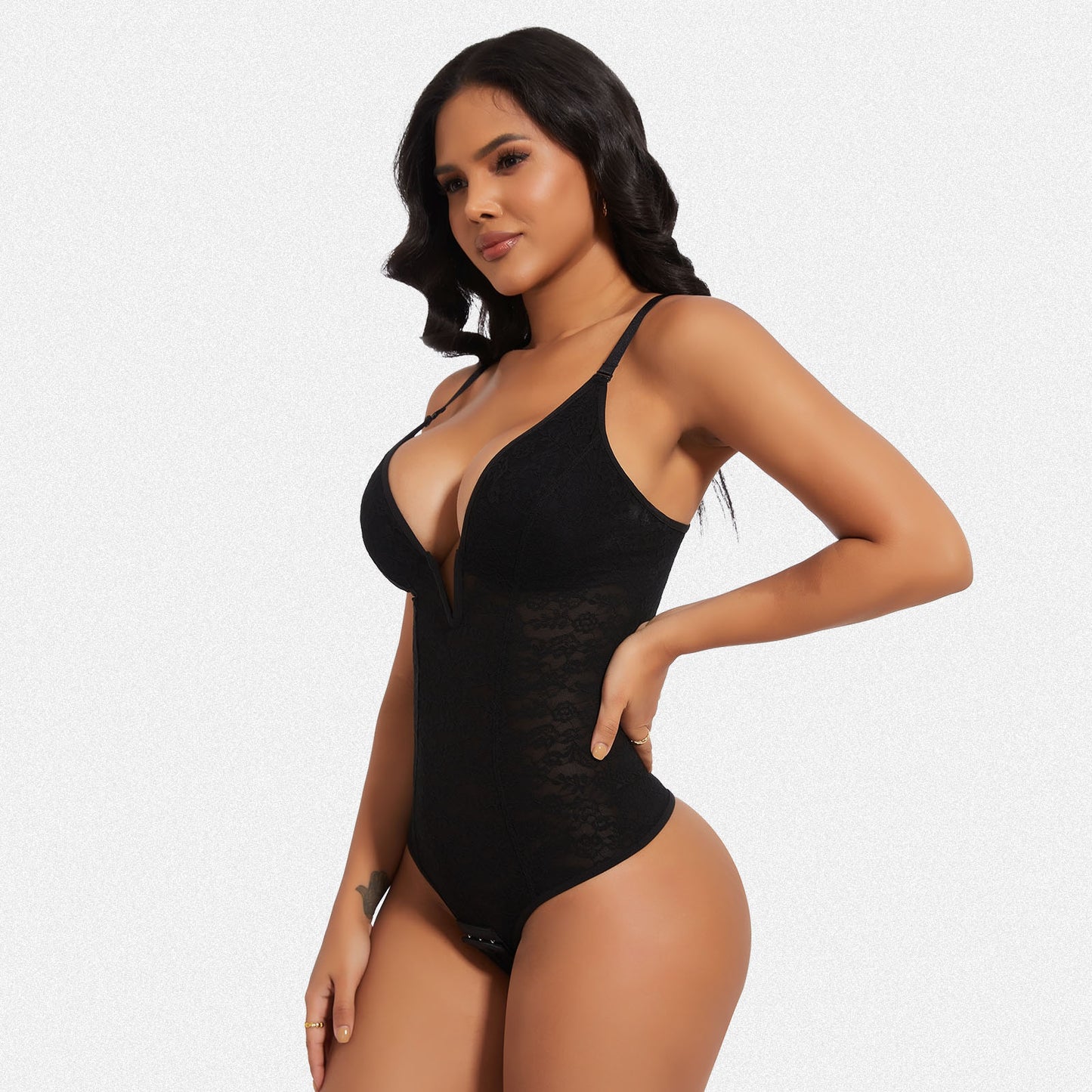 Shaperin Lace Bodysuit Deep V Shapewear Thong