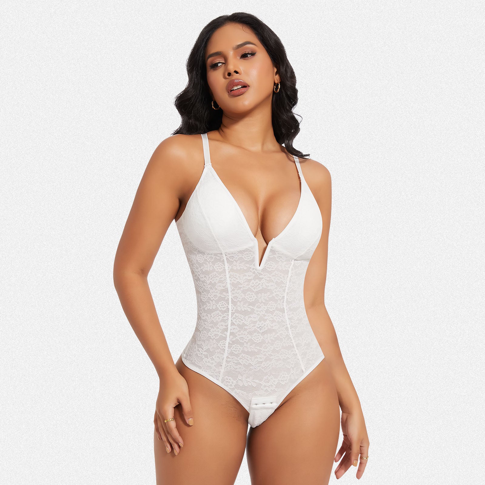 Shaperin Lace Bodysuit Deep V Shapewear Thong