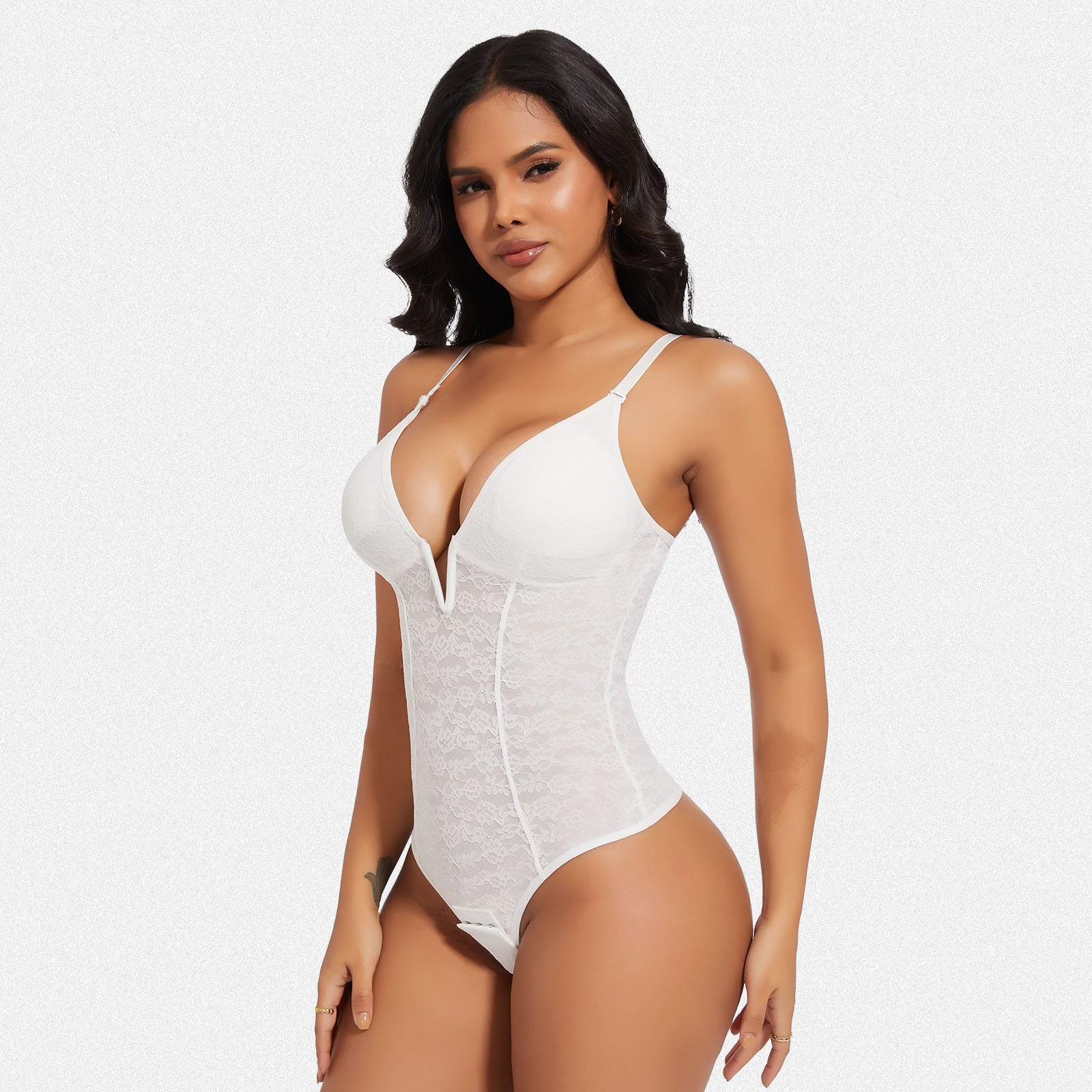 Shaperin Lace Bodysuit Deep V Shapewear Thong