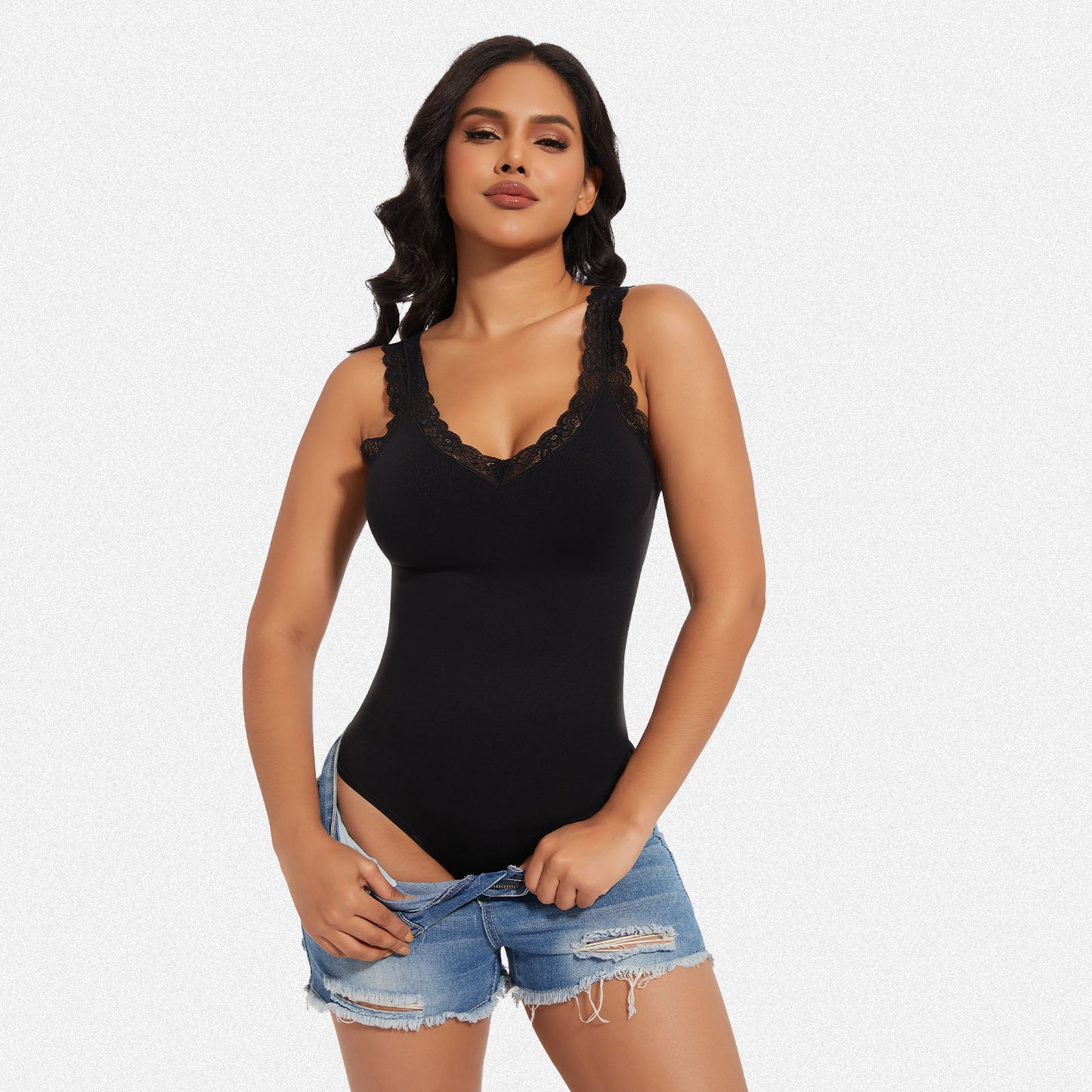 Shaperin Lace V Neck Bodysuit