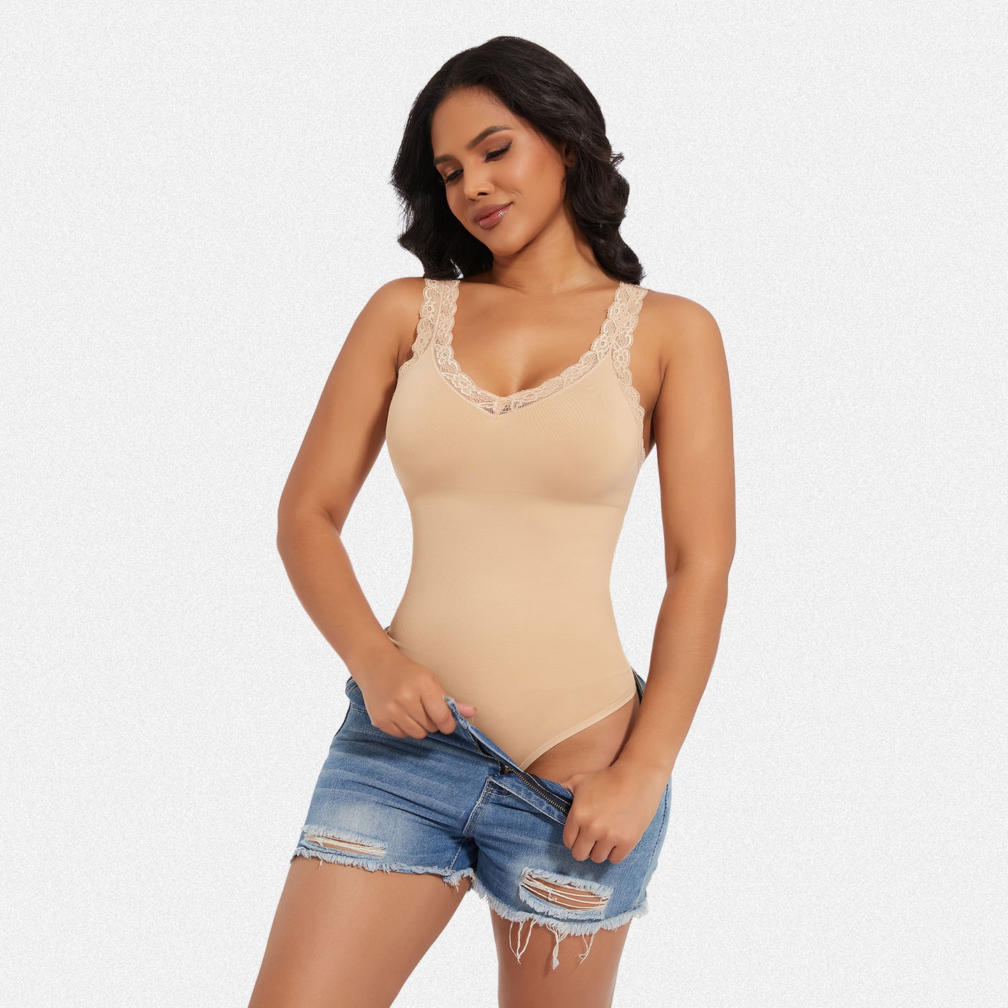 Shaperin Lace V Neck Bodysuit