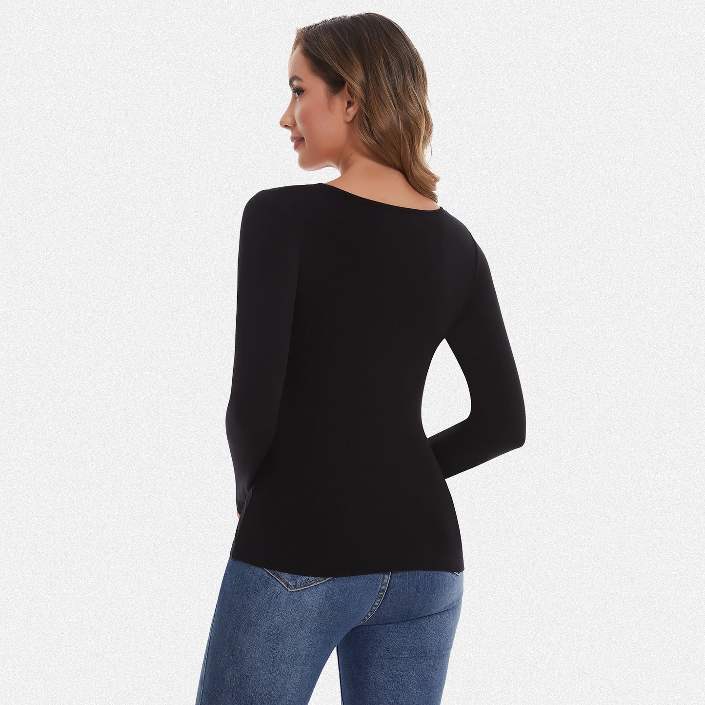 Shaperin Long Sleeve Scoop Neck Basic Slim Fit Top