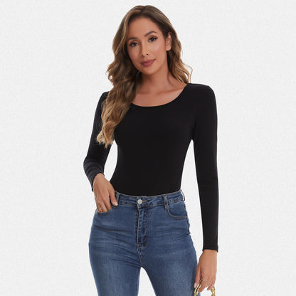 Shaperin Long Sleeve Scoop Neck Basic Slim Fit Top