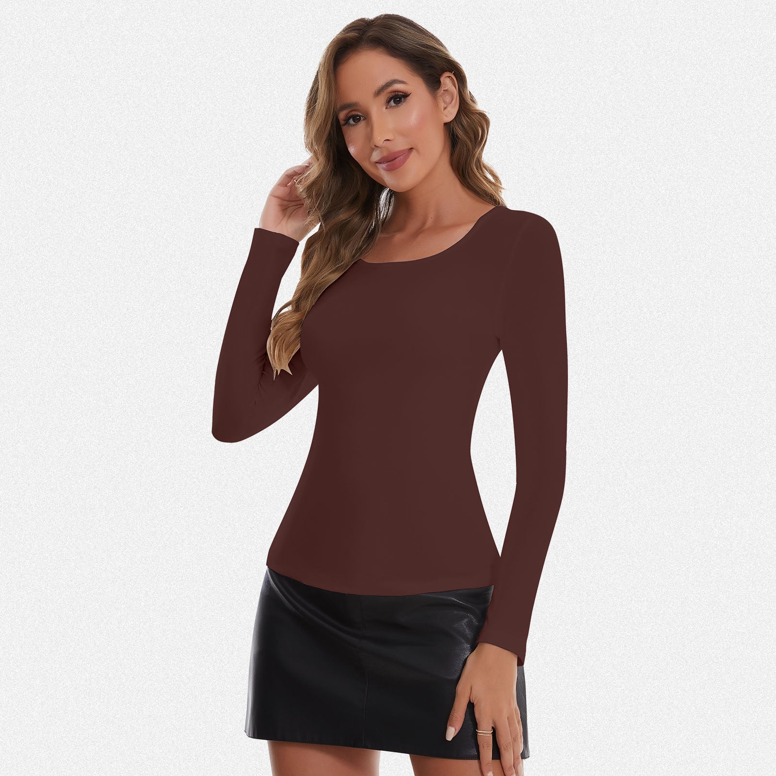 Shaperin Long Sleeve Scoop Neck Basic Slim Fit Top