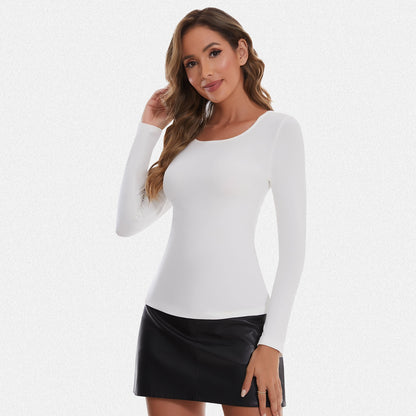 Shaperin Long Sleeve Scoop Neck Basic Slim Fit Top