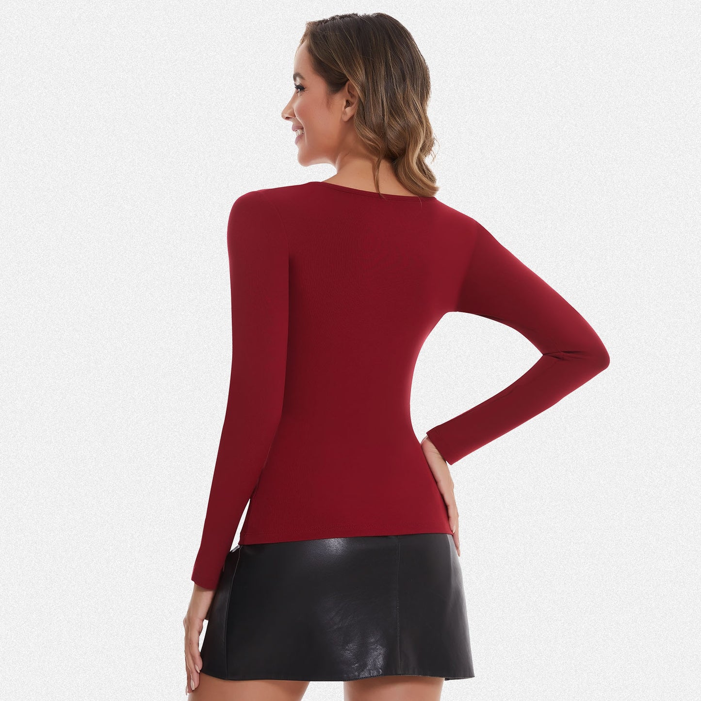 Shaperin Long Sleeve Scoop Neck Basic Slim Fit Top