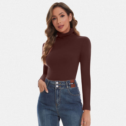 Shaperin Long Sleeve Turtleneck Tops Slim Pullover Shirts