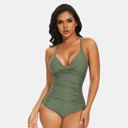 Shaperin Tummy Control One Piece Cross Back Slimming Swimsuit