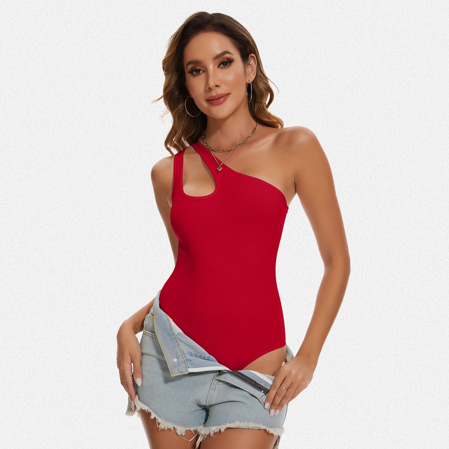 Shaperin One Shoulder Sleeveless Going Out Bodysuits Tops