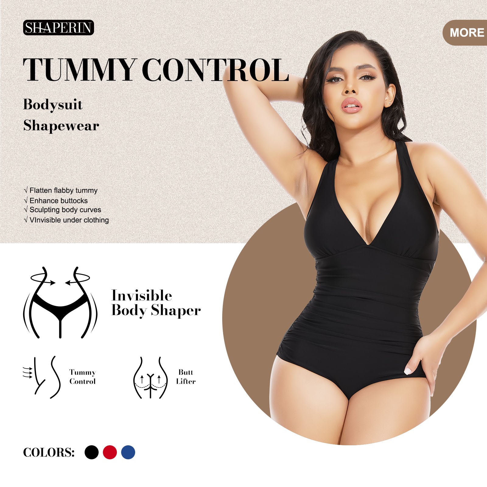 SHAPERIN Thong Bodysuit Shapewear for Women Tummy Control Fajia Backless Body  Shaper Built-in Bra 