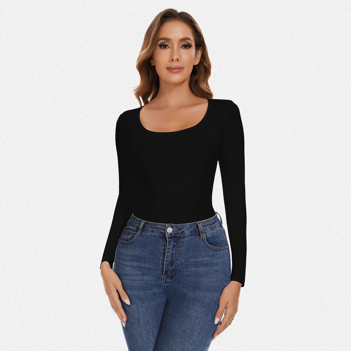 Shaperin Round Neck Long Sleeve Bodysuit Top