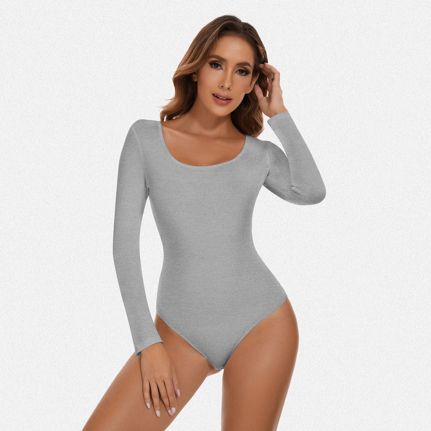 Shaperin Round Neck Long Sleeve Bodysuit Top