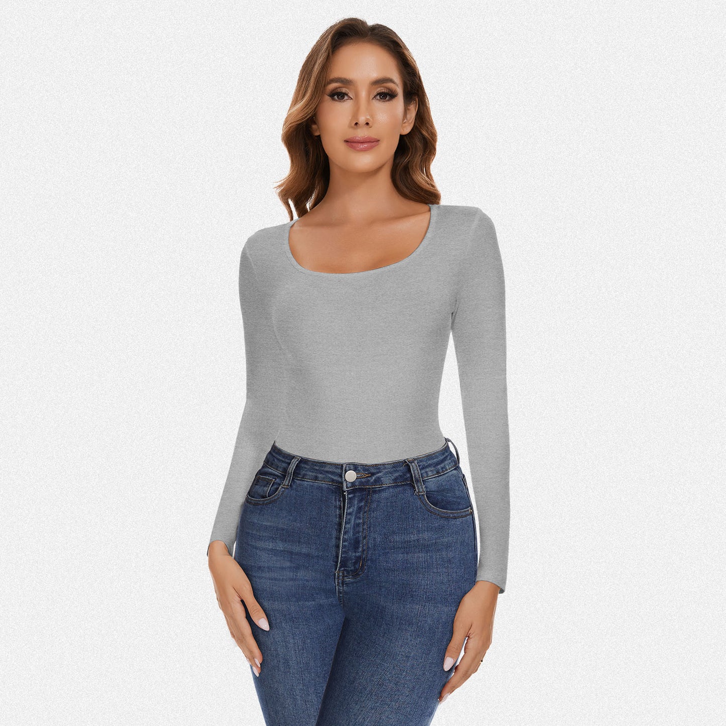 Shaperin Round Neck Long Sleeve Bodysuit Top