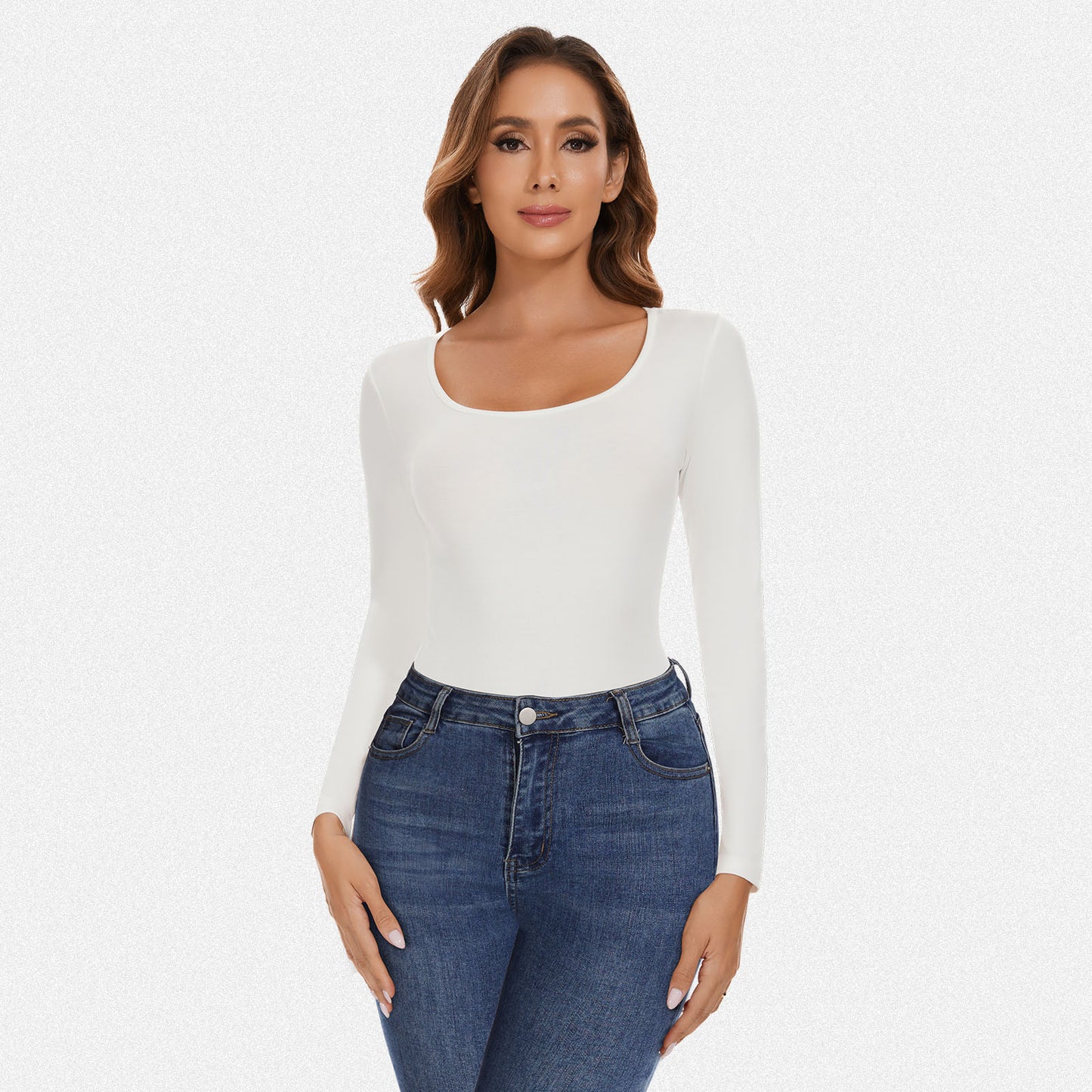 Shaperin Round Neck Long Sleeve Bodysuit Top