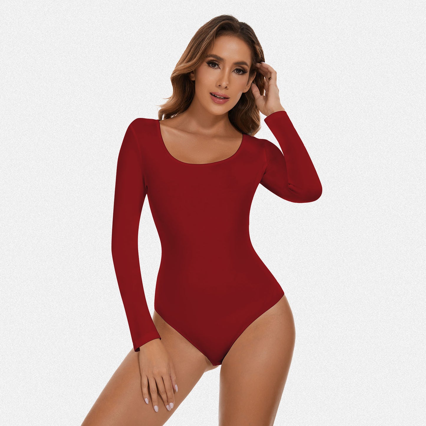 Shaperin Round Neck Long Sleeve Bodysuit Top