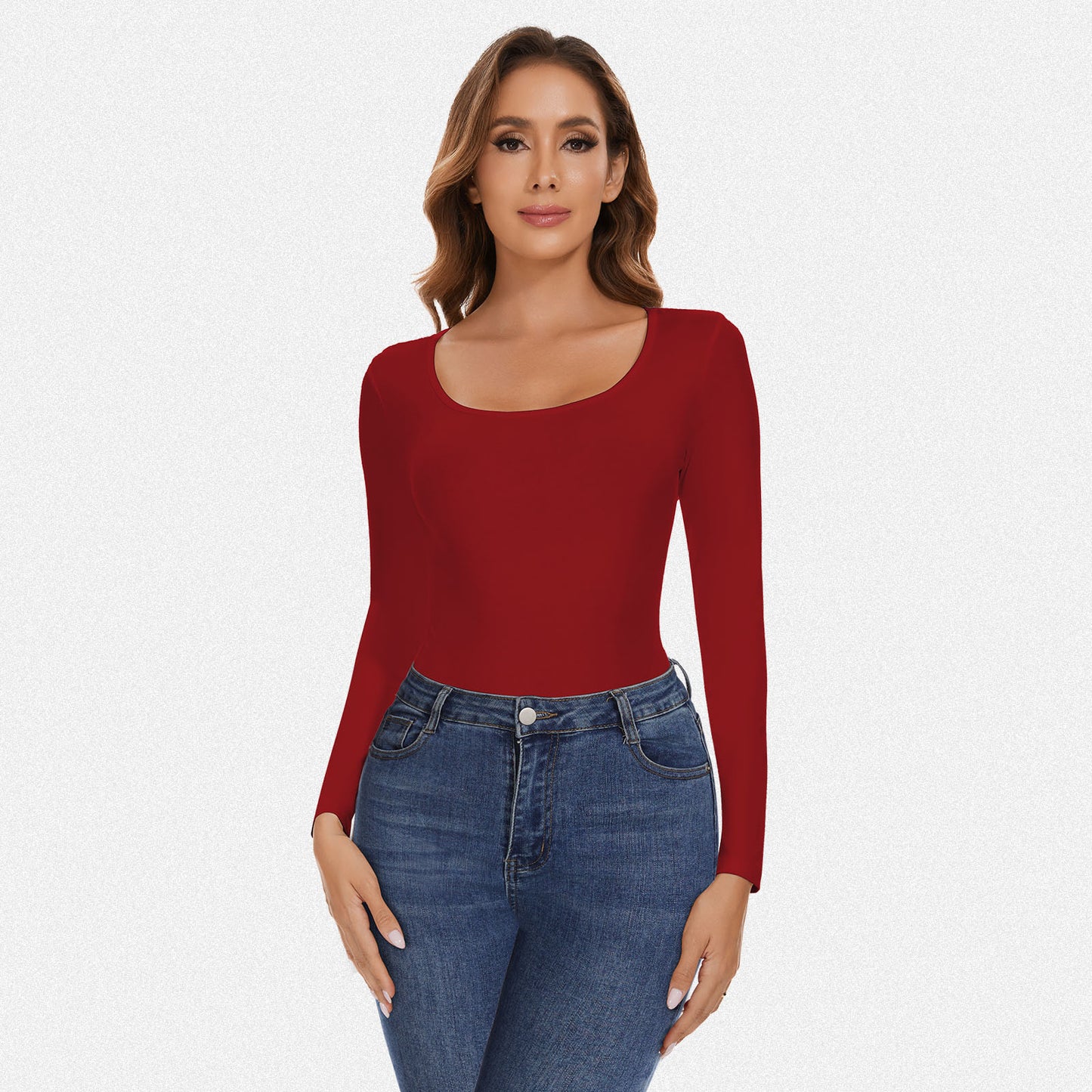 Shaperin Round Neck Long Sleeve Bodysuit Top