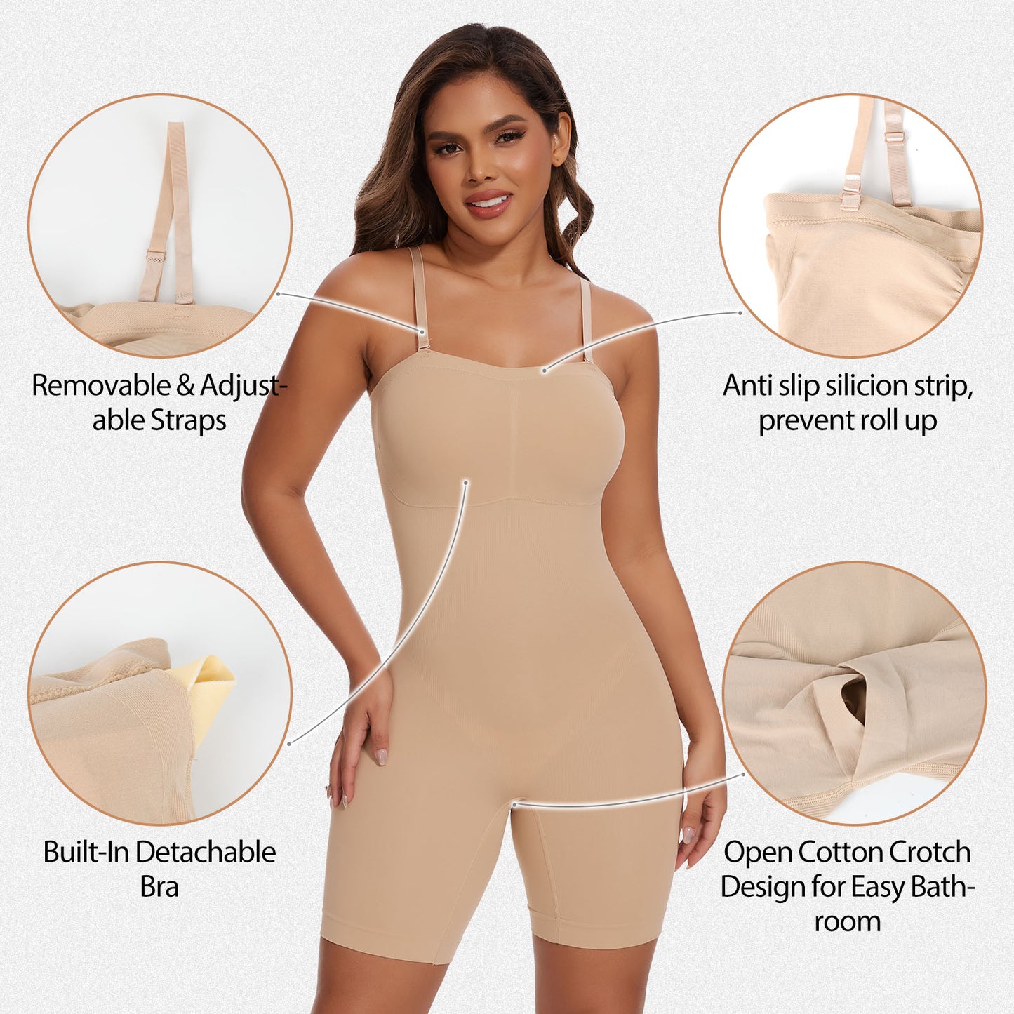 Shaperin Seamless Mid Thigh Strapless Shapewear Bodysuit