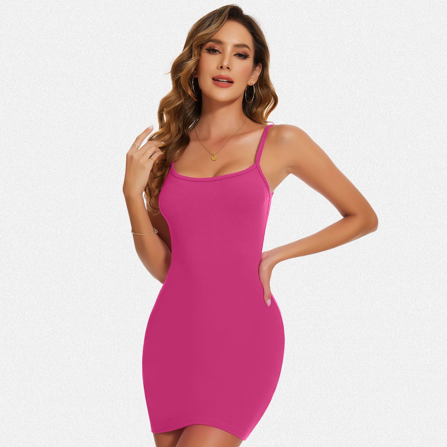 Shaperin Spaghetti Strap Ribbed Mini Dress