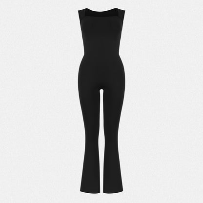 Shaperin Sleeveless Suqare Neck Flared Leggings Workout Unitard Jumpsuit